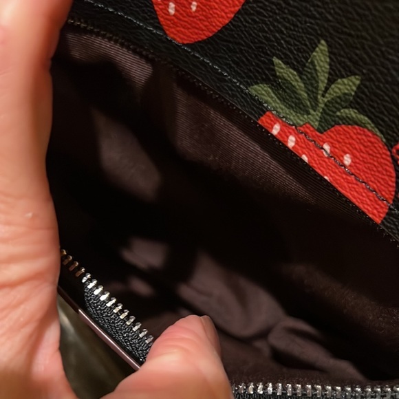 NWT Coach Black Tote Bag W/Wild Strawberry Print, Silver Hardware, Coated Canvas - Picture 11 of 17